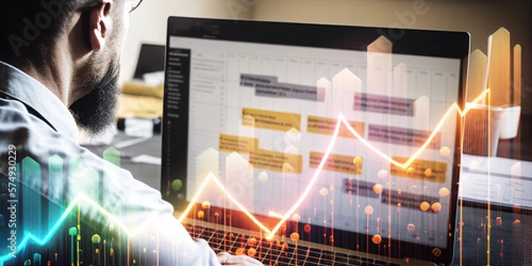 Fototapeta Projektplanung und Zeitmanagement – Manager vor Laptop, Generative AI
