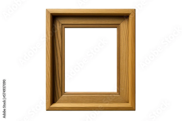 Fototapeta op-down view of a single wooden empty photo frame, hyper-realistic and elegant, captured in a close-up shot and isolated on a plain white background