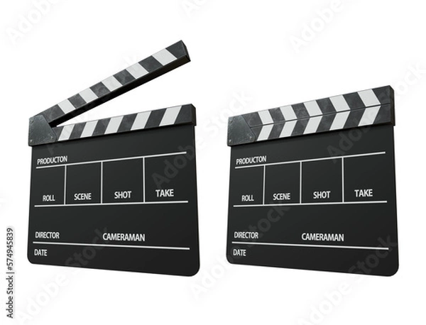 Obraz 3d rendering of open and closed clapperboard perspective view