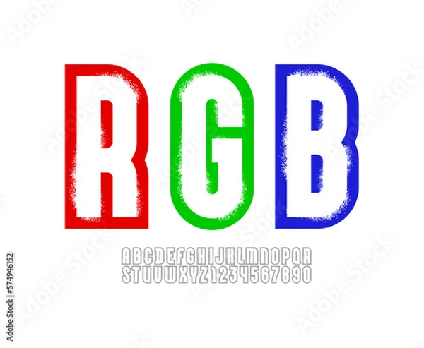 Fototapeta Spray graffiti font, colored alphabet, street art letters and numbers, vector illustration 10EPS