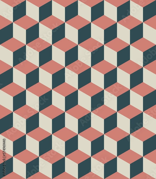 Fototapeta Seamless pattern volumetric isometric cubes pink blue