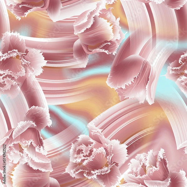 Fototapeta Shaggy tulips seamless pattern with a smudging effect