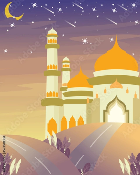 Fototapeta Portrait Background Design with a beautiful and elegant Mosque Look in the Afternoon