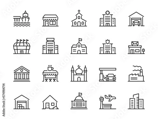 Fototapeta Building related line icon set. - Editable stroke, Pixel perfect at 64x64