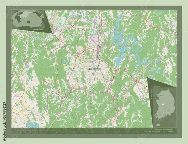 Obraz Daejeon, South Korea. OSM. Labelled points of cities