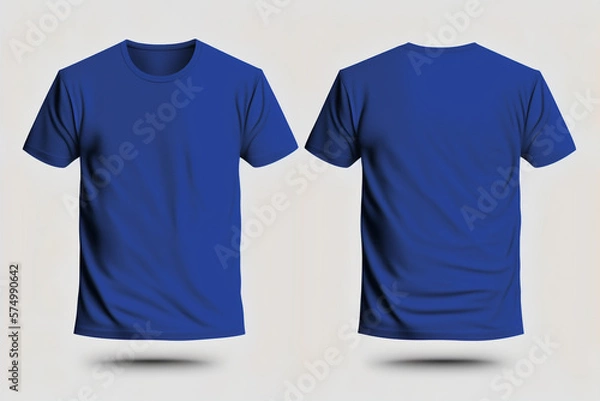 Fototapeta Mockup of a blank royal blue tshirt front and back isolated on white background. Generative Ai