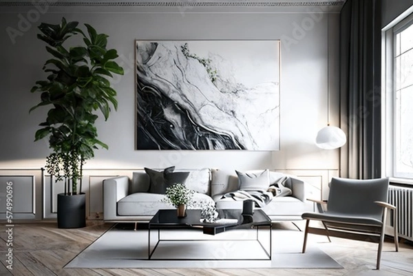 Fototapeta a Minimalist Living Room With a Piece of Artwork Made With Generative Ai