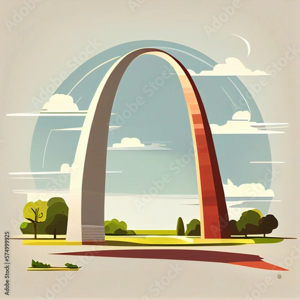 Fototapeta view of The Gateway Arch, cartoon style, flat design, generative ai