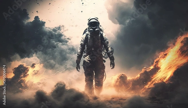 Fototapeta Astronaut in the Martian storm, Generative AI