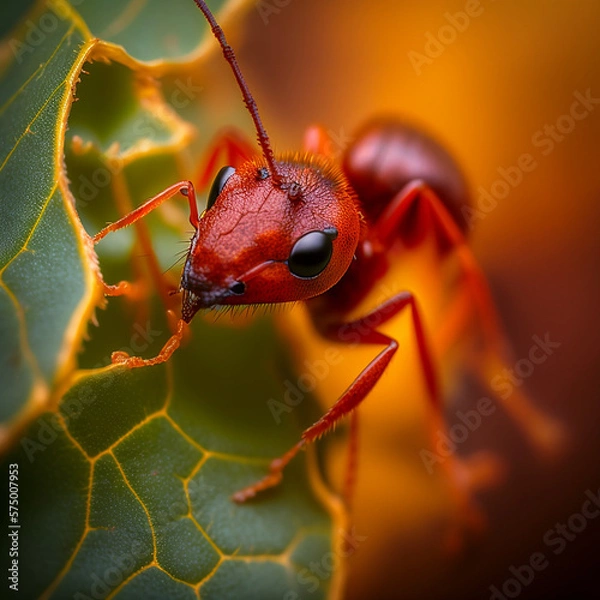 Obraz red ant on a leaf