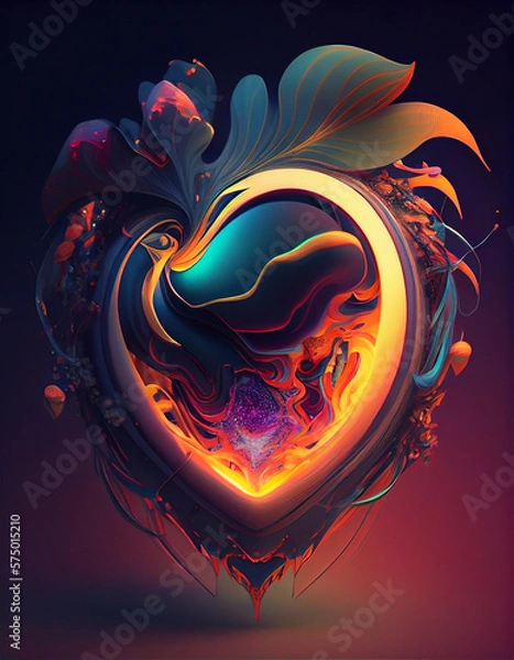 Obraz Abstract organic colourful heart shape illustration. Generative AI