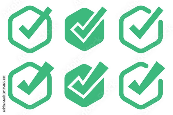Fototapeta Set Of Check Mark Hexagons