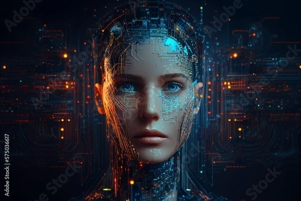 Fototapeta humanoid robot,digital illustration generative AI