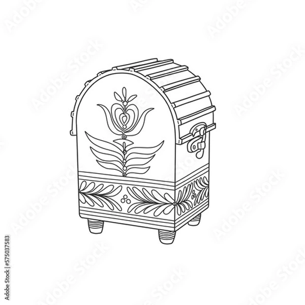 Fototapeta chest of an unusual shape with folk ornaments in line style