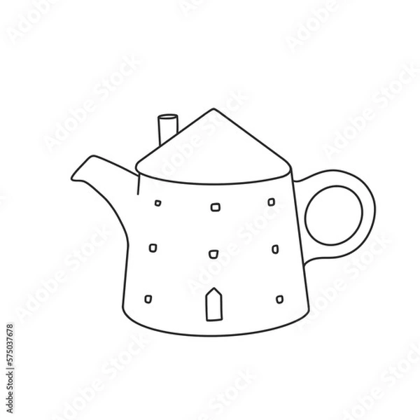 Obraz unusual teapot for tea leaves in the form of a house in line style