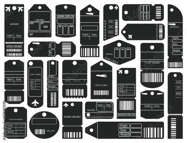 Fototapeta Baggage tag isolated black set icon. Vector black set icon luggage ticket. Vector illustration baggage tag on white background.