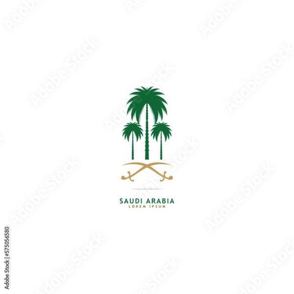 Fototapeta Creative Saudi Arabia palm trees and swords icon logo design vector illustration