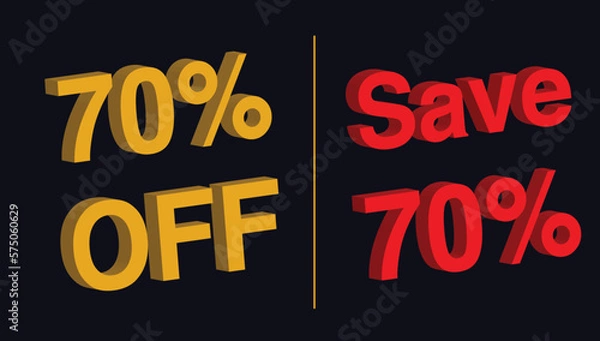 Fototapeta seventy percent off ed text, save seventy percent editable text, 70 percent offer banner, 3d text free fonts, 3d save 70 percent