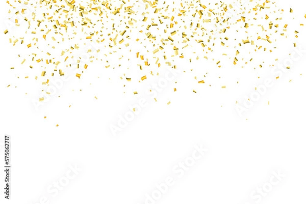 Fototapeta Falling shiny golden confetti isolated on transparent background. Bright festive tinsel of gold color. PNG