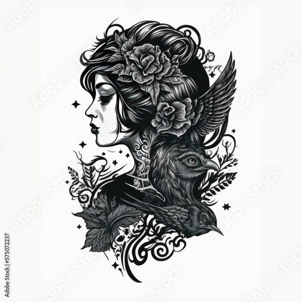 Fototapeta ready to print sleeve tattoo white background - generative ai