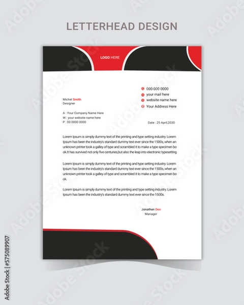 Fototapeta Clean and professional corporate company business letterhead template design with color variation,Elegant letterhead template design in minimalist style 