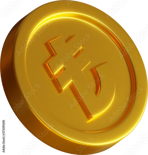 Obraz Golden Turkish lira coin 3d render illustration