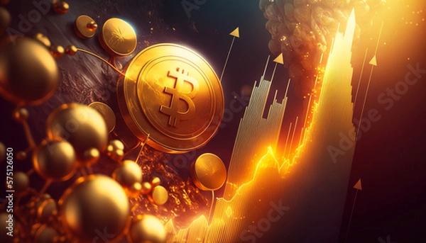 Fototapeta Bitcoin - Get in on the crypto game with BTC. This rising graph shows its potential - ai generated