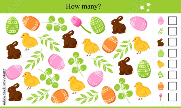Obraz How many Easter elements? Educational game for children. 