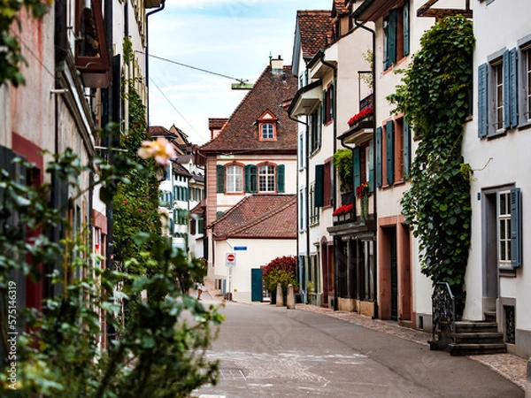 Fototapeta Streets of beautiful Basel. The comfort of an old European city