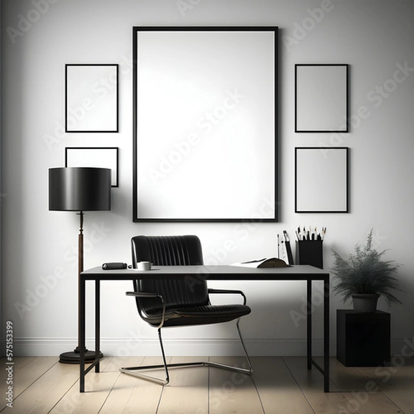 Fototapeta mock up poster frame in modern interior background, interior space, home office, Contemporary style, 3D render, Generative Ai