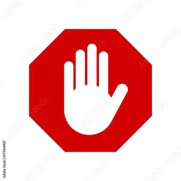 Obraz Red Stop Hand Block Octagon Sign or Adblock or Do Not Enter or Forbidden Icon. Vector Image.