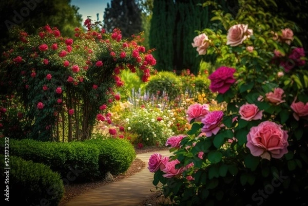 Fototapeta Rose, A Garden of Beautiful Roses, A garden filled with a variety of roses in full bloom, creating a stunning display of color and fragrance.