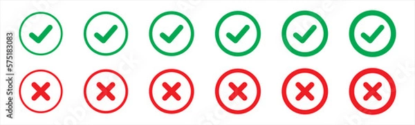 Fototapeta checkmark icon. x or confirm symbol. deny, confirm, close delete denied buttons. red cross mark signs, vector illustration