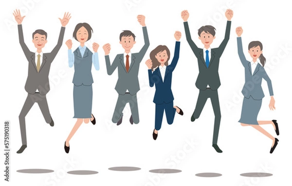 Fototapeta ジャンプする男女のビジネスパーソン