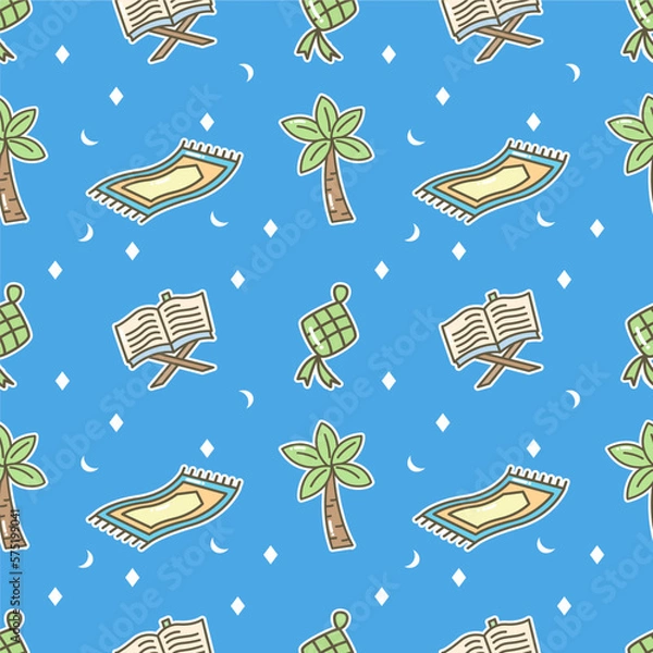 Fototapeta Cute Blue Islamic Seamless Pattern