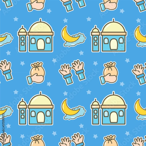 Fototapeta Cute Blue Islamic Seamless Pattern