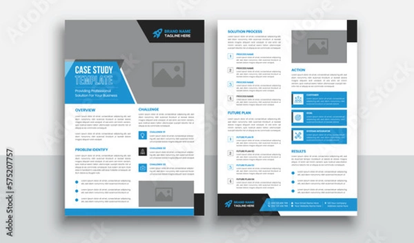 Fototapeta Case study template with Blue layout | Business Case Study Booklet | Double Side Flyer
