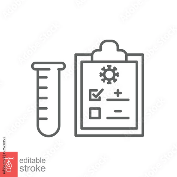 Obraz Covid test line icon. Simple outline style. Positive corona virus result, negative, rapid, plasma, research, medical concept. Vector illustration isolated on white background. Editable stroke EPS 10.