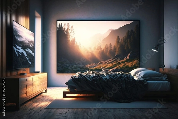 Obraz Bedroom with tv. Ai generated