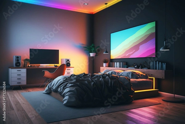 Obraz Bedroom with tv. Ai generated