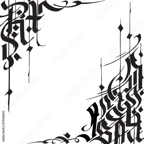 Obraz Vector decorative corners in gothic lettering style. Isolated on white black elements for design card, poster, invitation.