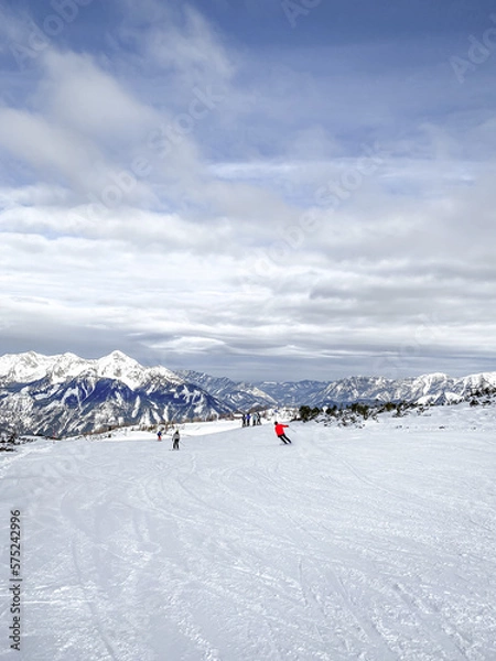 Fototapeta View of the ski slope and the surrounding mountains in Hinterstoder.