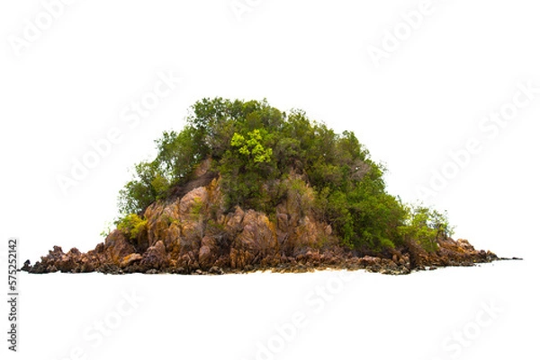 Fototapeta Mountain trees on beautiful sea islands and isolated stones on PNG background