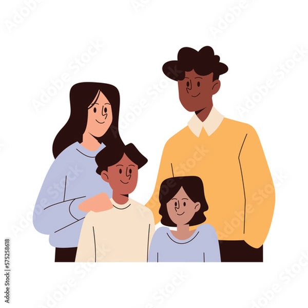 Fototapeta happy family with smiling. balck parent and child character vector illustration.
