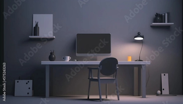 Fototapeta modern office space with empty desk and chdigitalrs