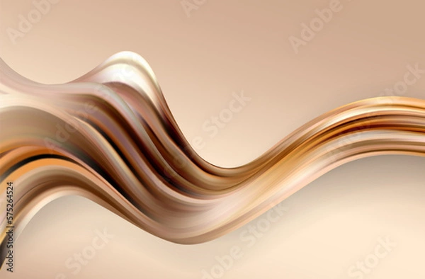 Fototapeta Abstract beige brown gold swirl wave background. Flow liquid lines design element