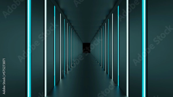 Fototapeta 青と白の照明　狭い通路　3DCG　背景