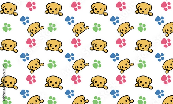 Fototapeta Fun colorful  paw  foot trail print seamless pattern. Creative minimalist style art background for children or trendy design with basic shapes. Simple childish scribble backdrop.