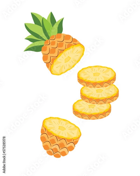 Obraz Sliced Pineapple fruit. Vector illustration cartoon flat icon isolated on white background.