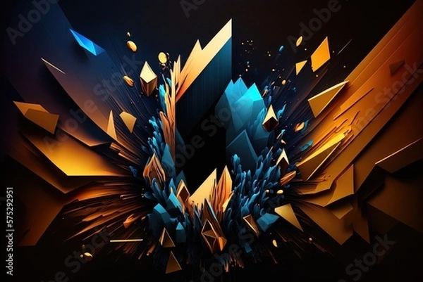 Obraz Abstract green blue orange geometric shape magic flow dark background.